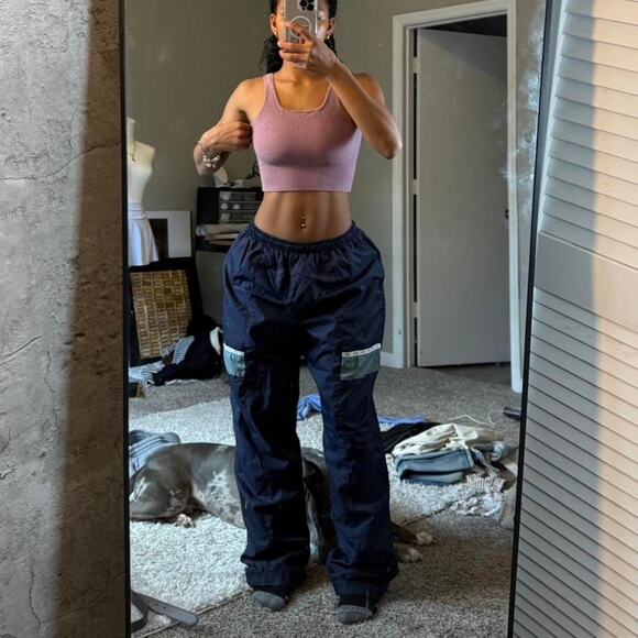 Navy Oversized Y2K Track Pants - Picture 1 of 6